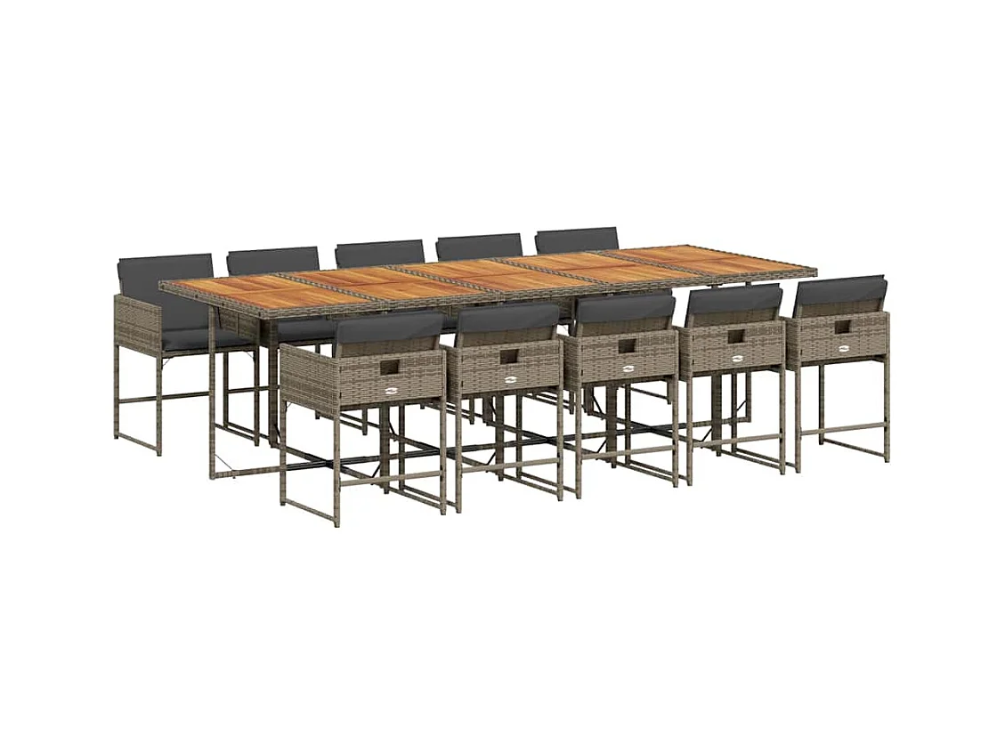Ensemble à manger de jardin 11pcs avec coussins gris poly rotin