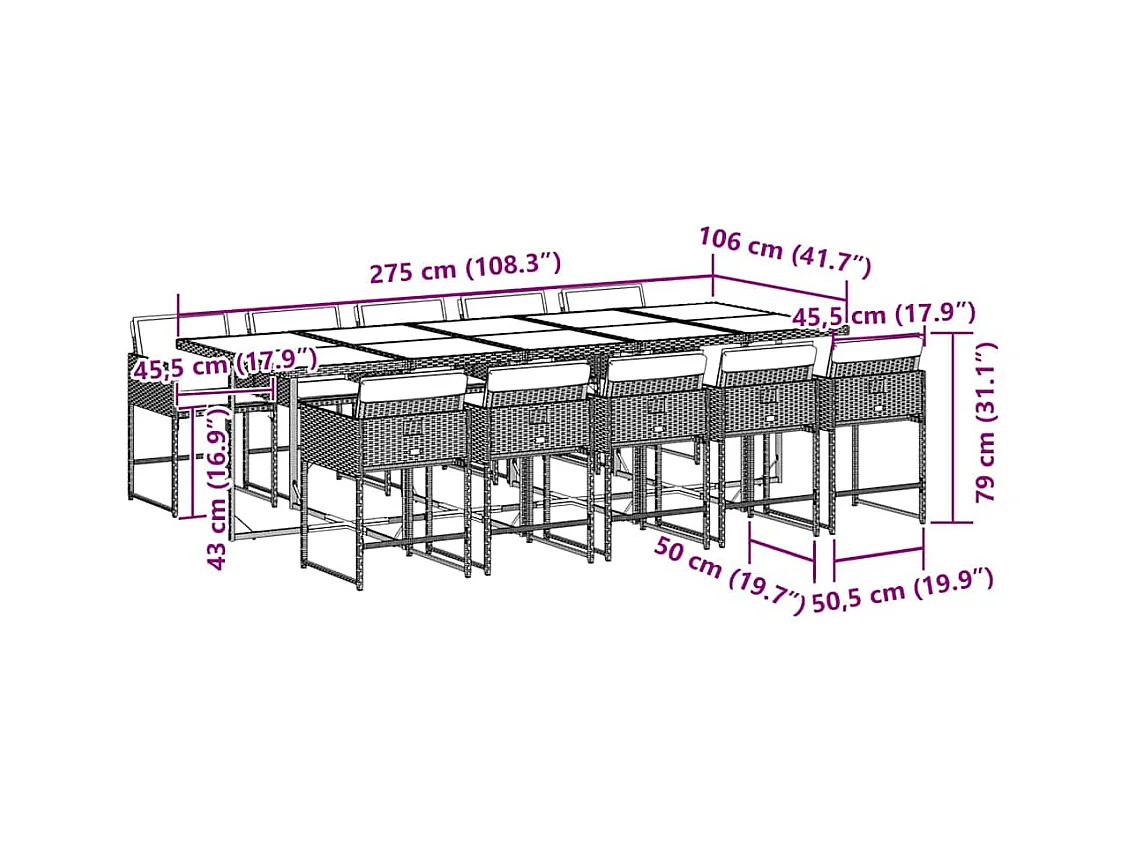 Ensemble à manger de jardin 11pcs avec coussins gris poly rotin