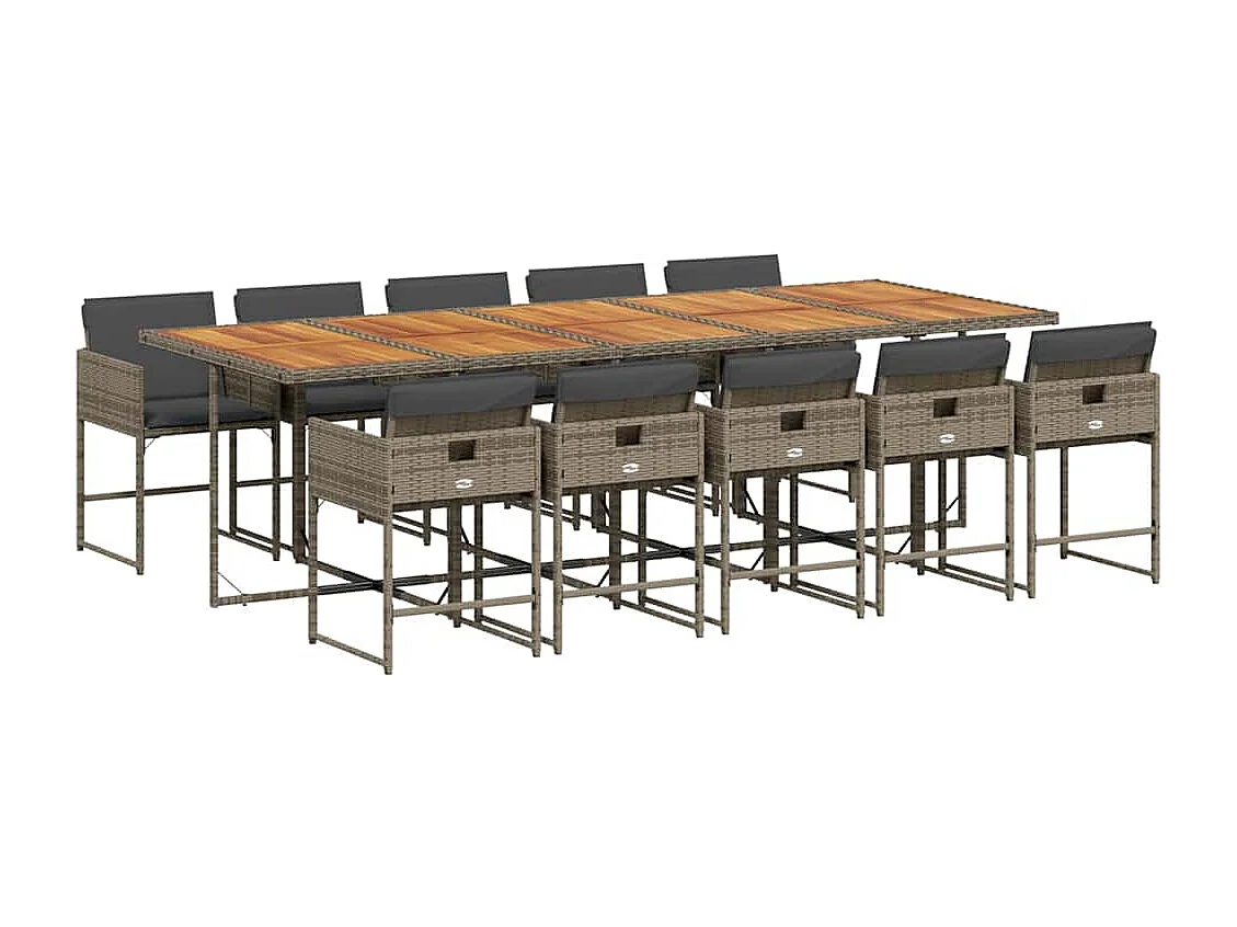 11-delige Tuinset met kussens poly rattan grijs