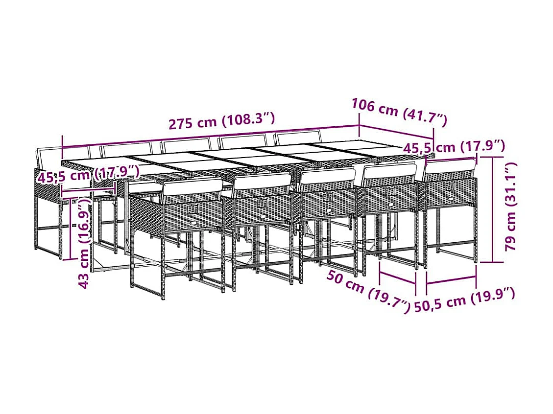 11-delige Tuinset met kussens poly rattan grijs