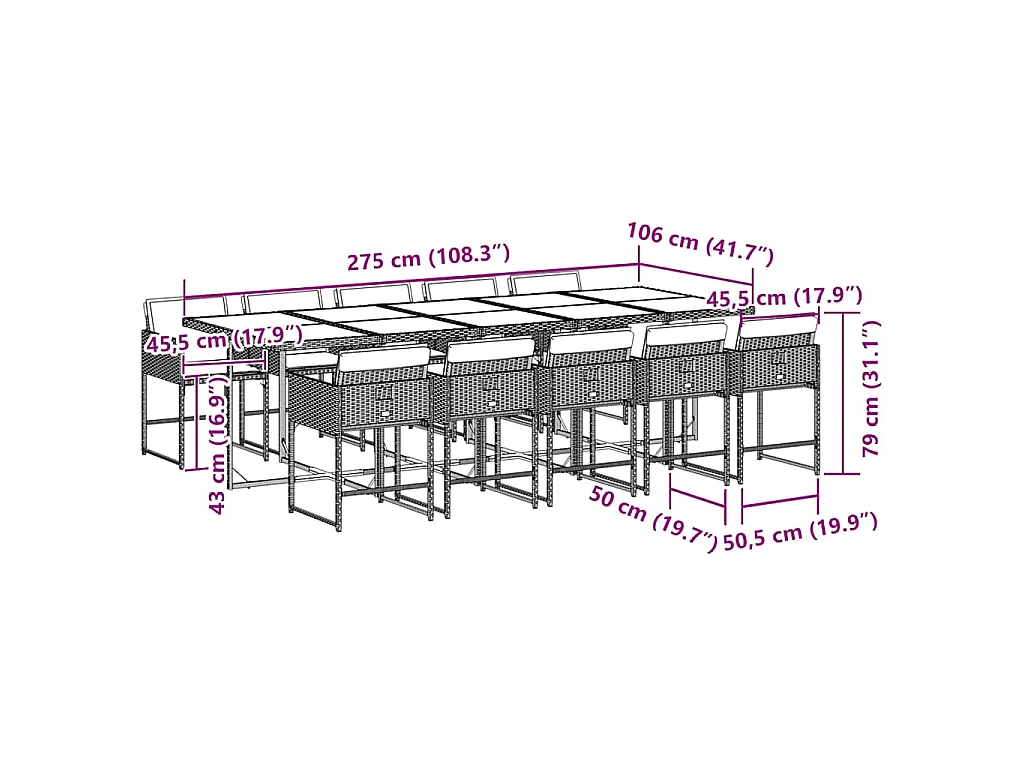 11-delige Tuinset met kussens poly rattan grijs