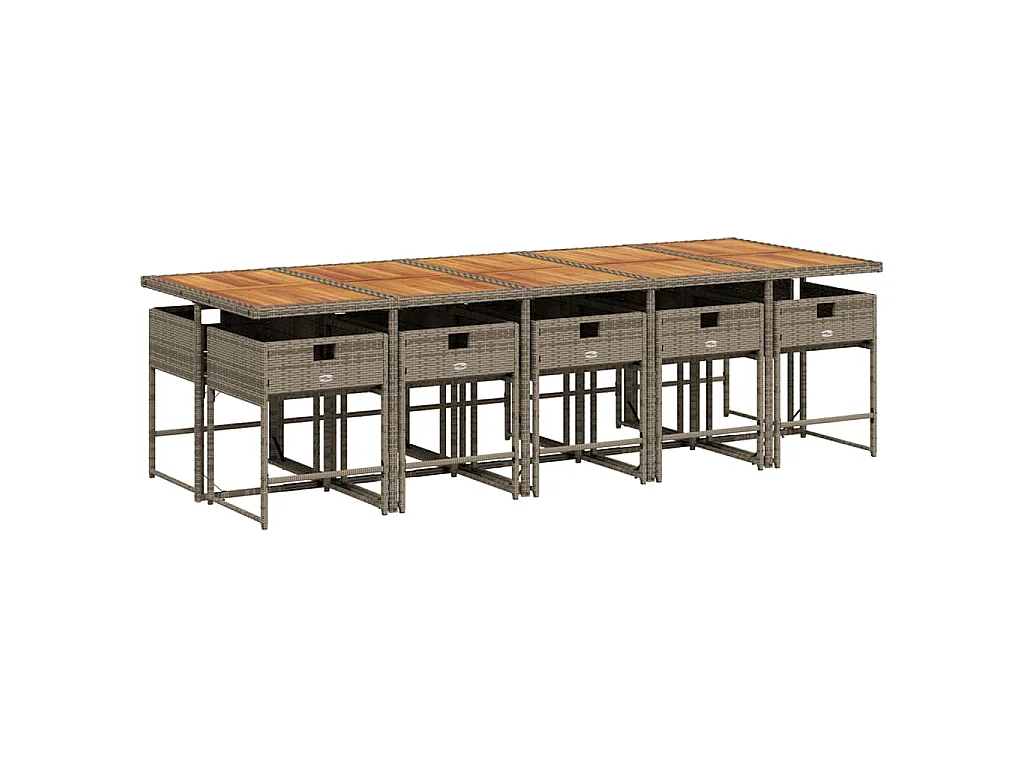 Ensemble à manger de jardin 11pcs avec coussins gris poly rotin