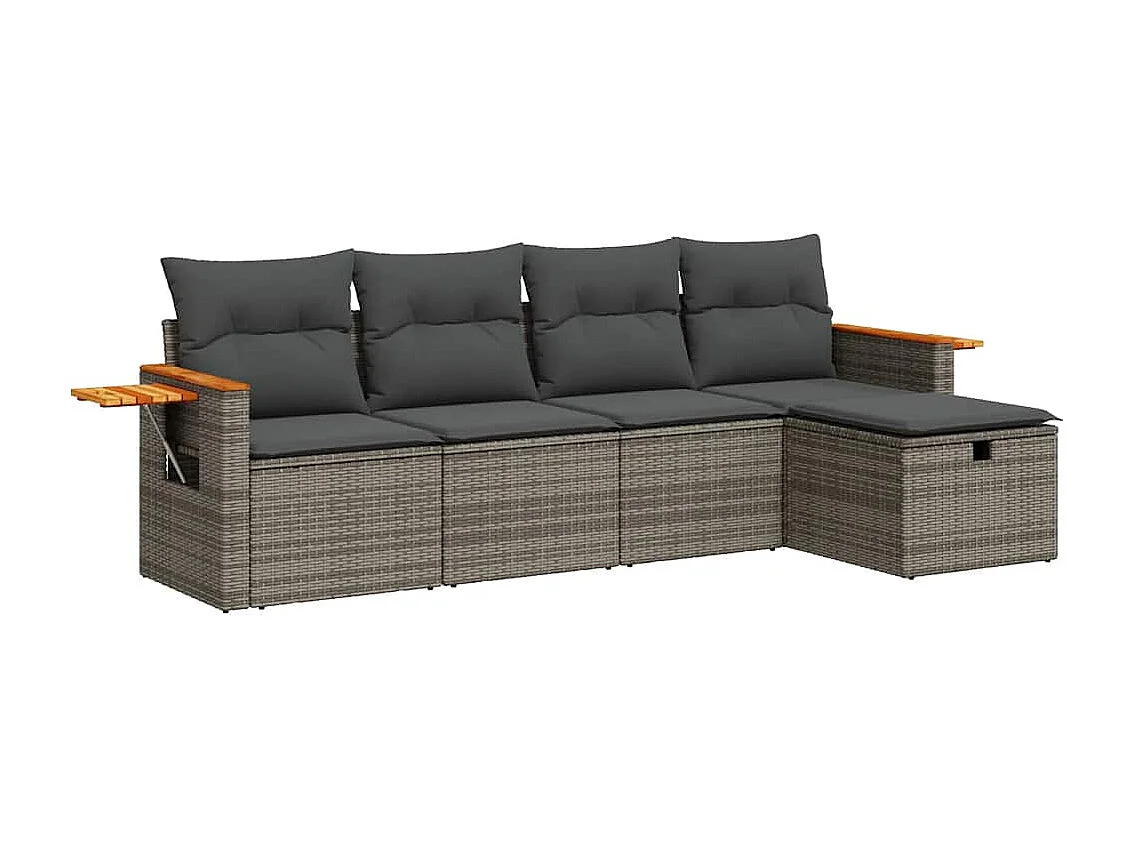 Set Divano da Giardino 5 pz con Cuscini Grigio in Polyrattan