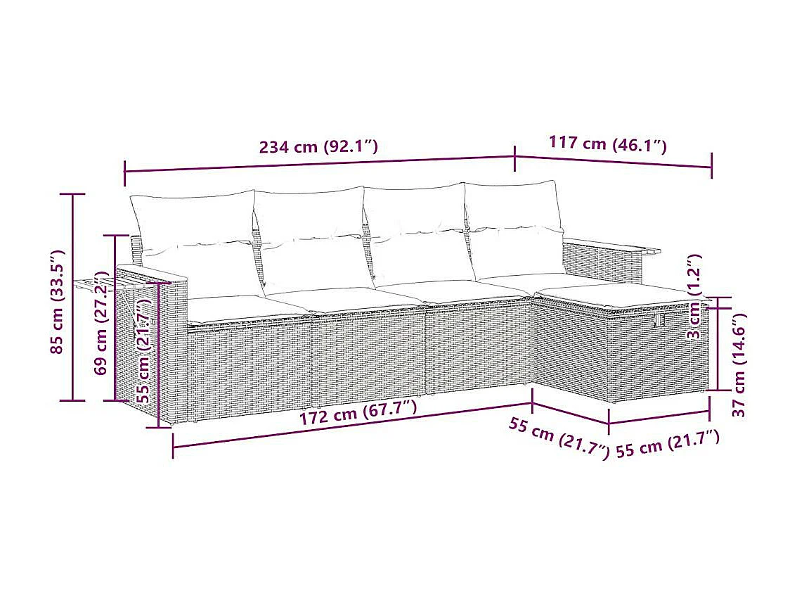 Set Divano da Giardino 5 pz con Cuscini Grigio in Polyrattan