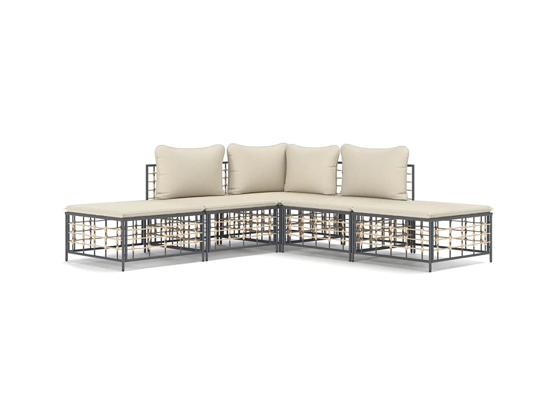 Salon de jardin 5 pcs avec coussins anthracite résine tressée