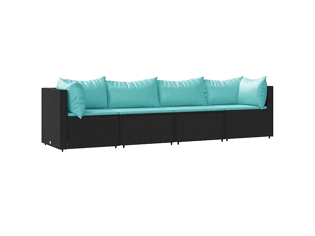 Set Divani da Giardino 4 pz con Cuscini Nero in Polyrattan