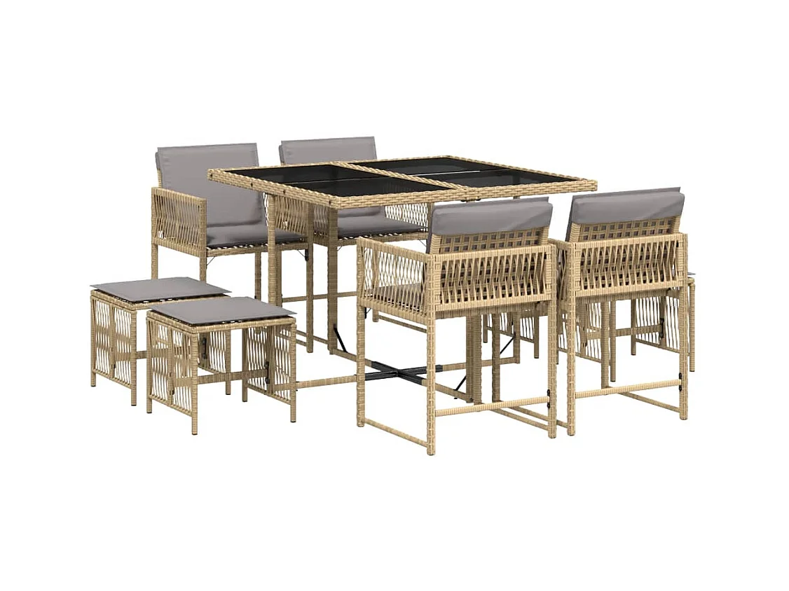Ensemble à manger de jardin et coussins 9 pcs mélange beige