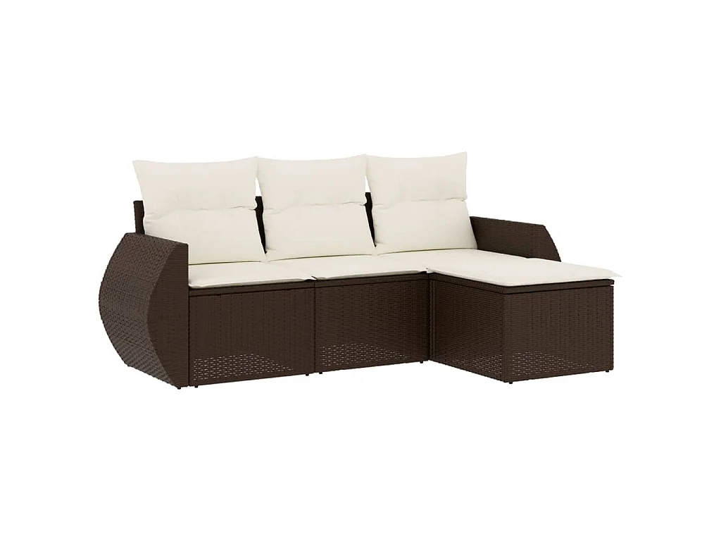 Set Divano da Giardino 4 pz con Cuscini Marrone in Polyrattan