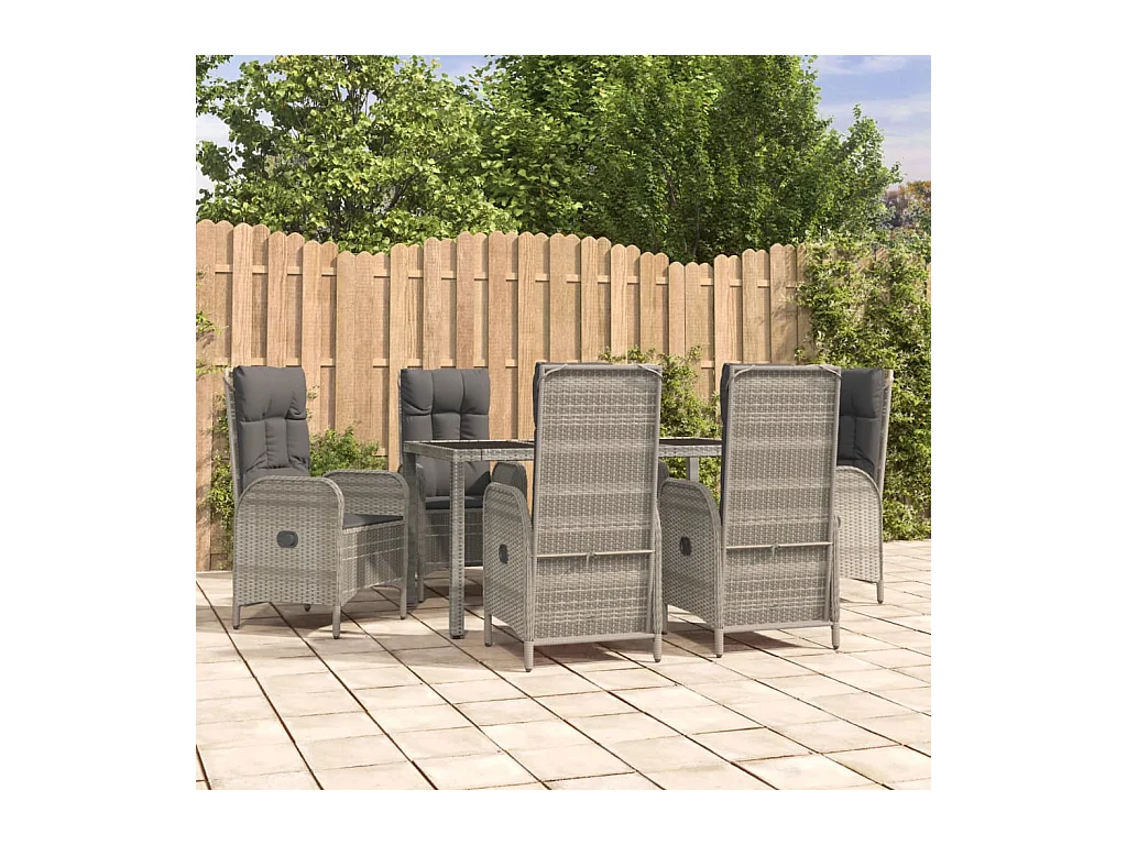 Ensemble à manger jardin et coussins 7 pcs gris rotin