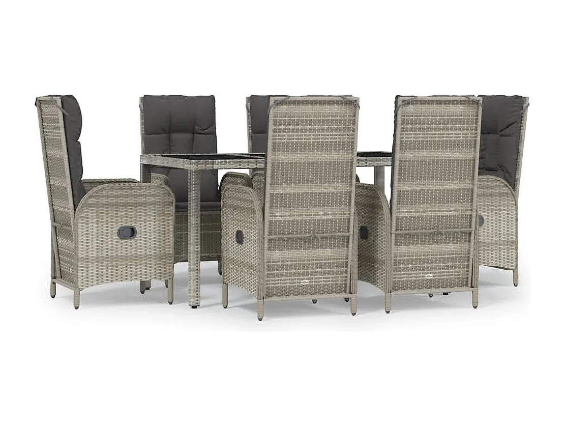 Ensemble à manger jardin et coussins 7 pcs gris rotin