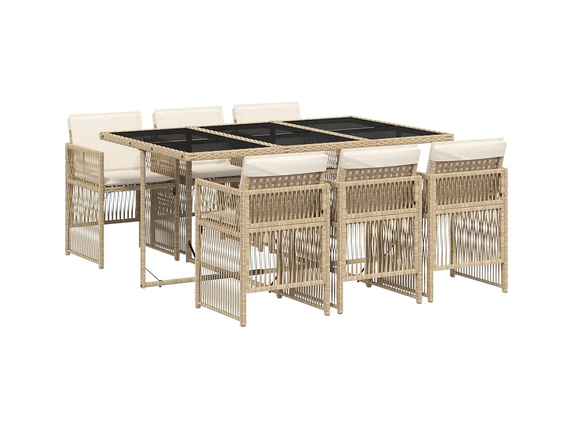 Ensemble à manger de jardin et coussins 7 pcs beige poly rotin