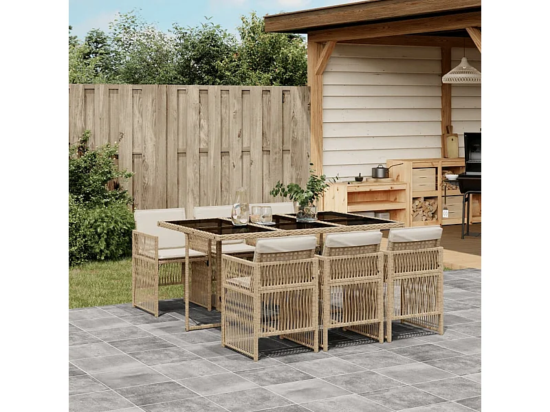 7-tlg. Garten-Essgruppe mit Kissen Beige Poly Rattan