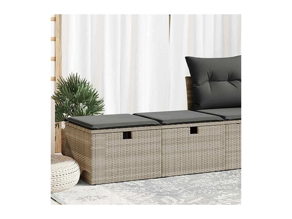 Salon de jardin 2 pcs avec coussins gris clair polyrotin acacia