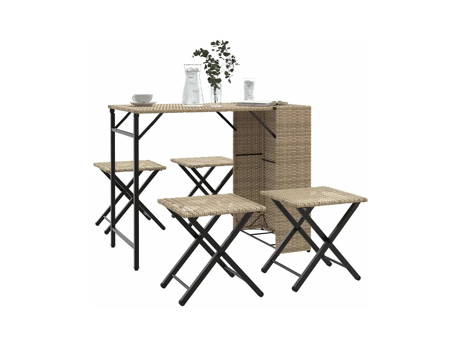 5-tlg. Garten-Essgruppe Klappbar Beige Poly Rattan