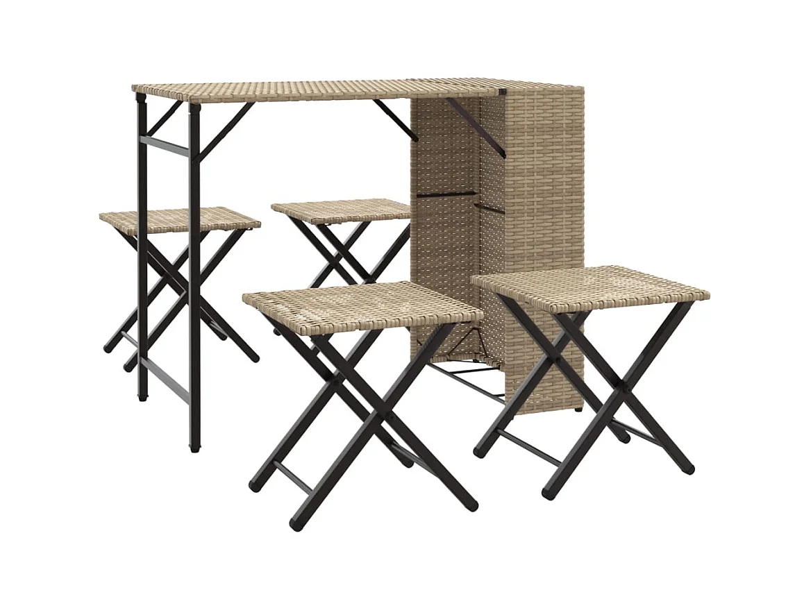 5-tlg. Garten-Essgruppe Klappbar Beige Poly Rattan