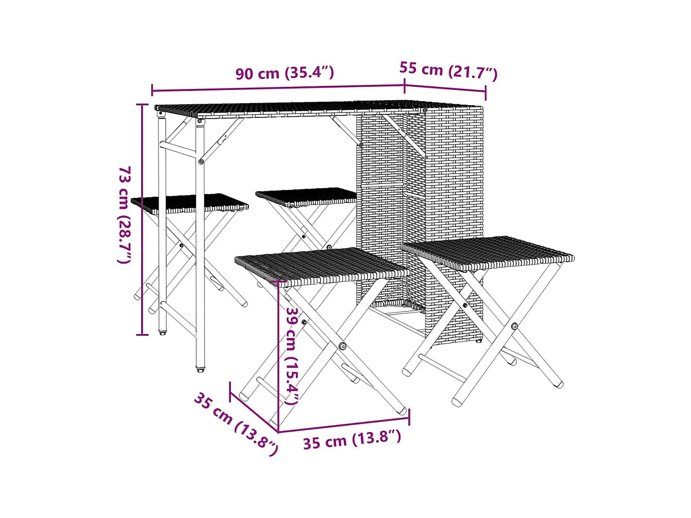 5-tlg. Garten-Essgruppe Klappbar Beige Poly Rattan