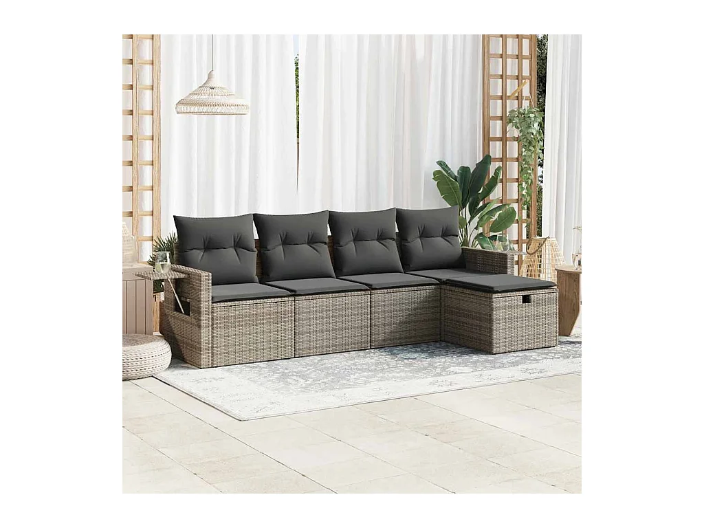 Salon de jardin 5 pcs avec coussins gris résine tressée