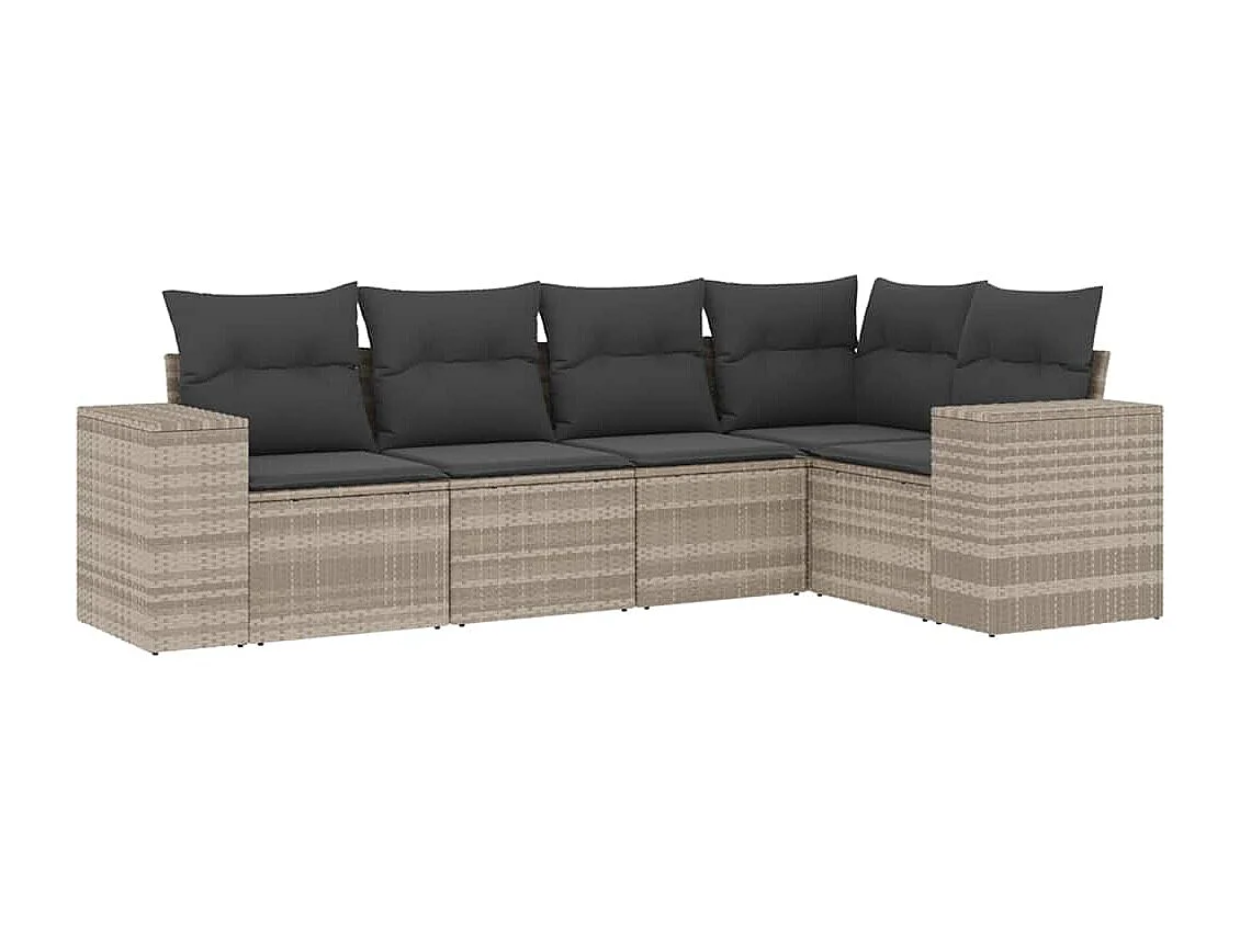 Salon de jardin 5 pcs avec coussins gris clair résine tressée