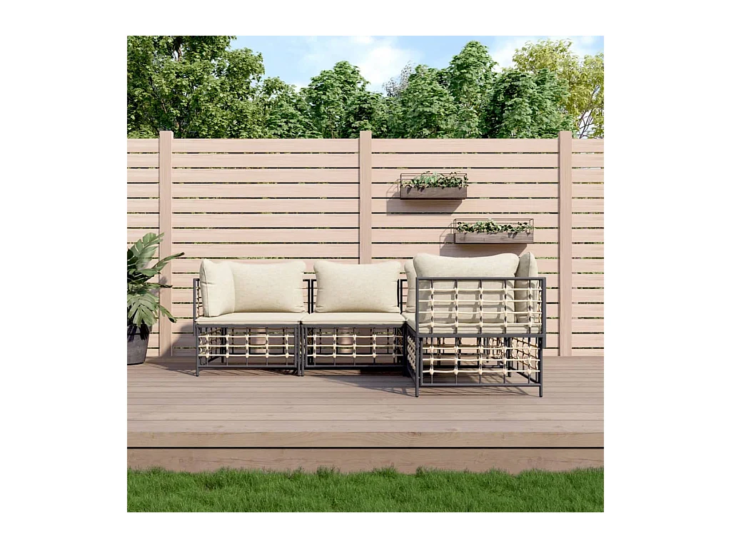 Salon de jardin 4 pcs avec coussins anthracite résine tressée