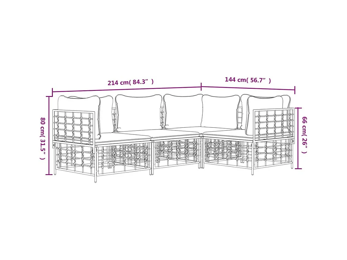 Salon de jardin 4 pcs avec coussins anthracite résine tressée