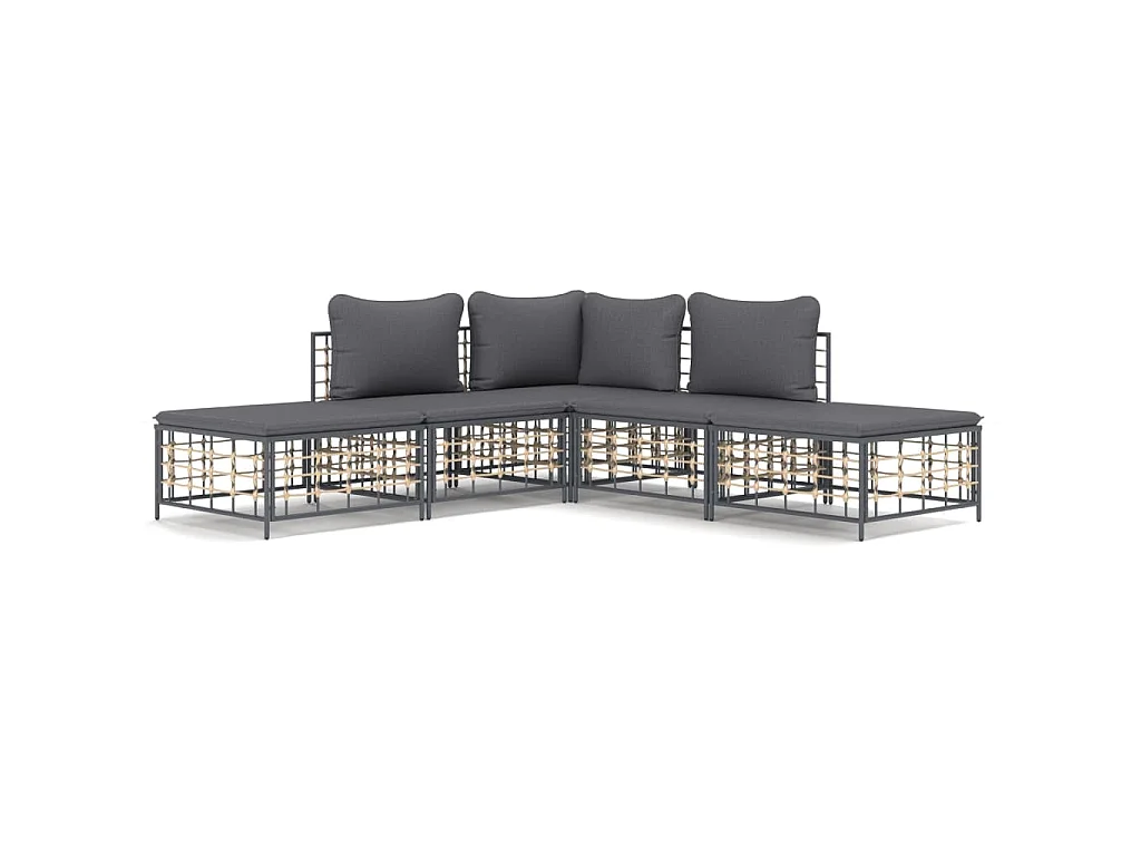 Set Divani da Giardino 5 pz con Cuscini Antracite in Polyrattan
