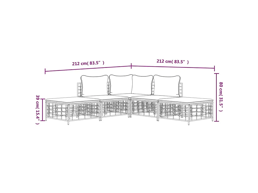 Set Divani da Giardino 5 pz con Cuscini Antracite in Polyrattan