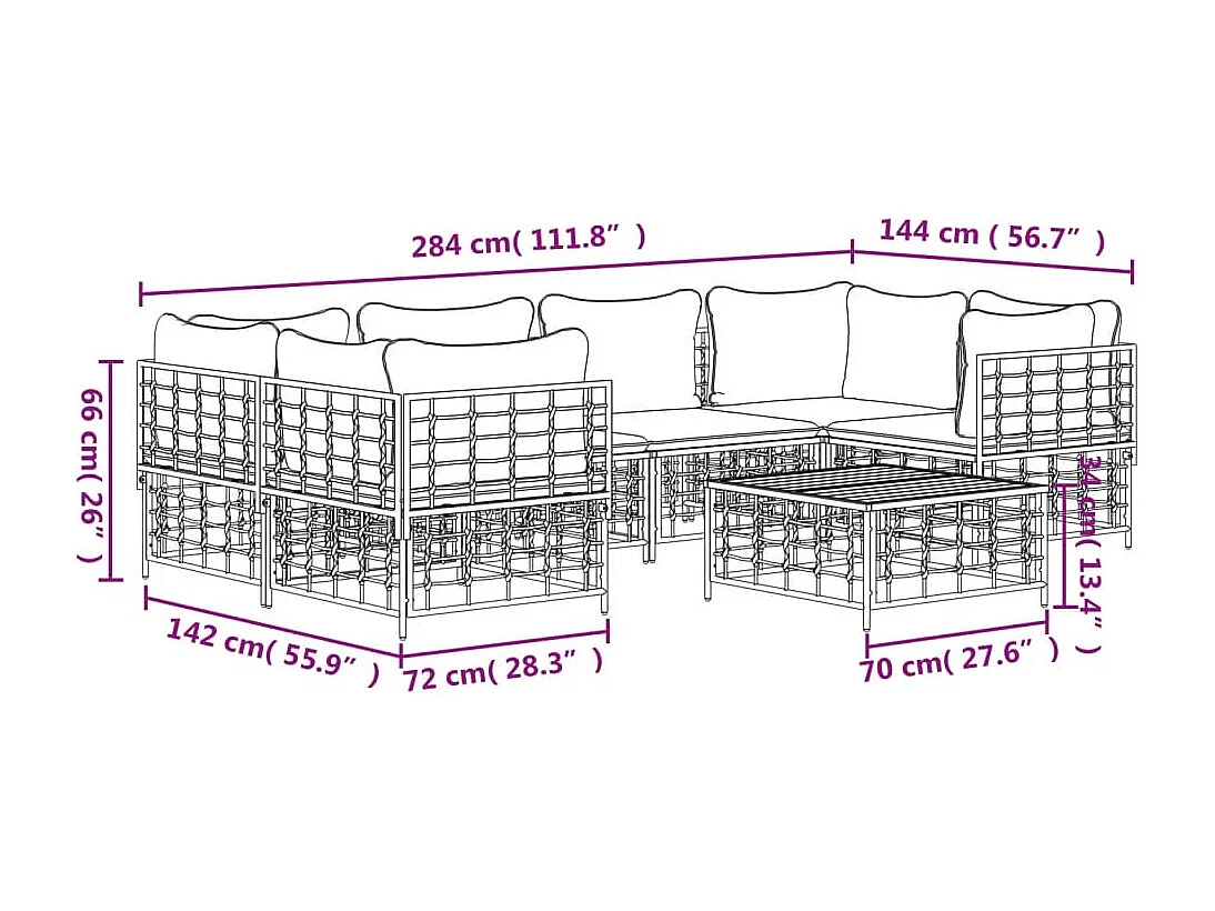 Salon de jardin 7 pcs avec coussins anthracite résine tressée