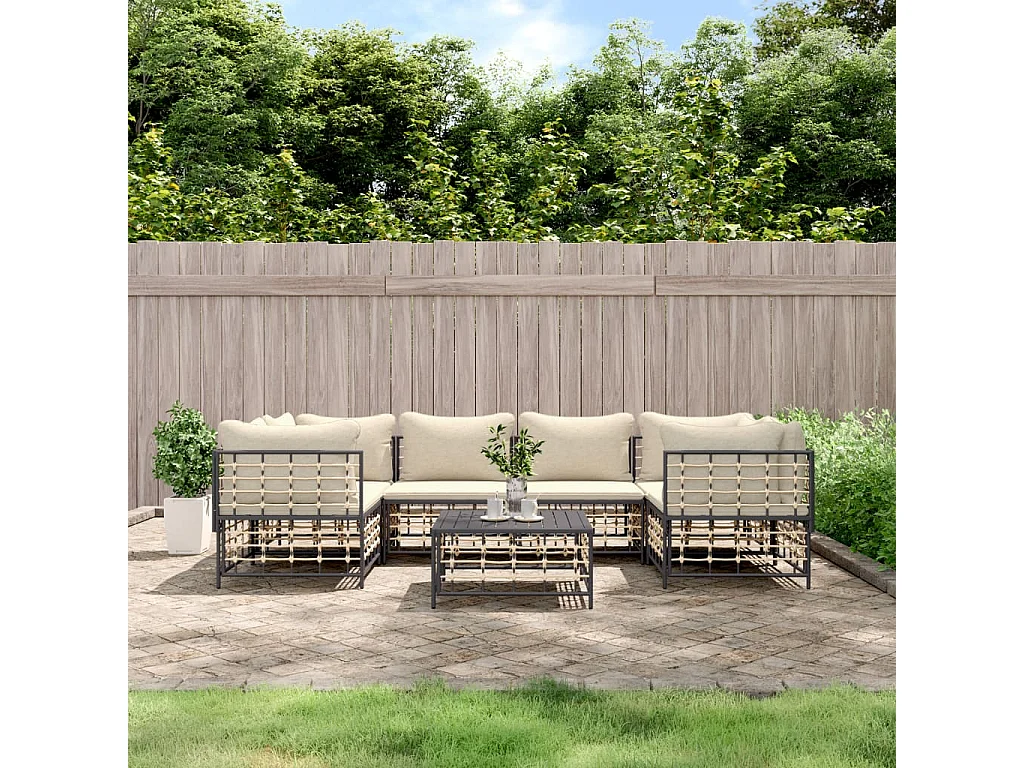 Salon de jardin 7 pcs avec coussins anthracite résine tressée