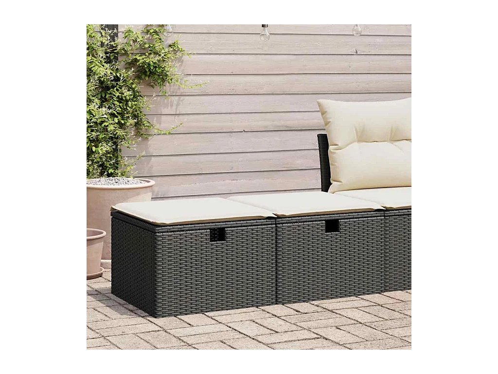 Salon de jardin avec coussins 2 pcs noir résine tressée acacia