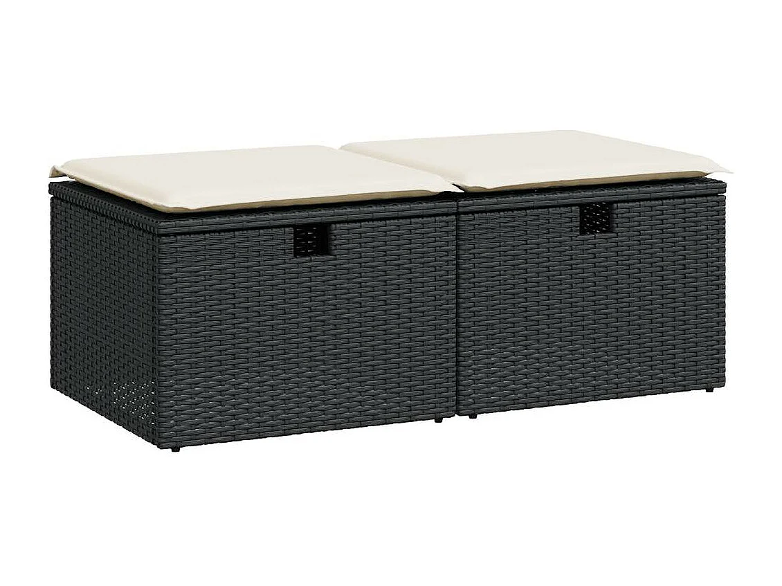 Salon de jardin avec coussins 2 pcs noir résine tressée acacia