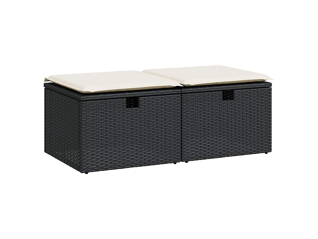 2-delige Loungeset met kussens poly rattan acacia zwart