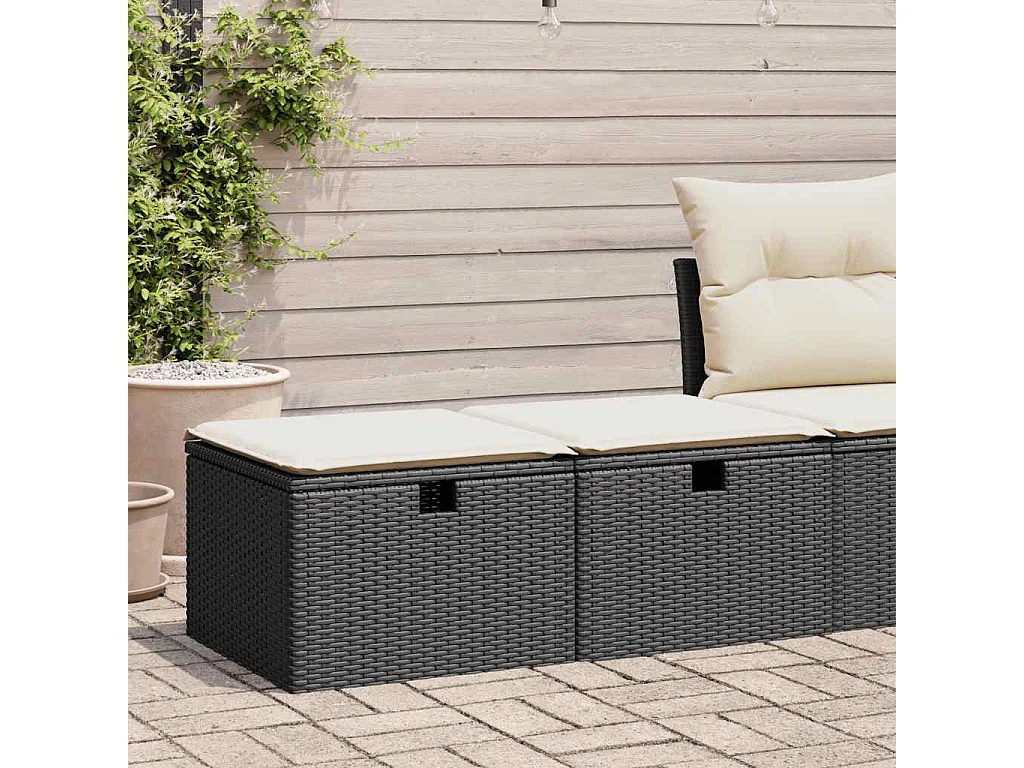2-delige Loungeset met kussens poly rattan acacia zwart