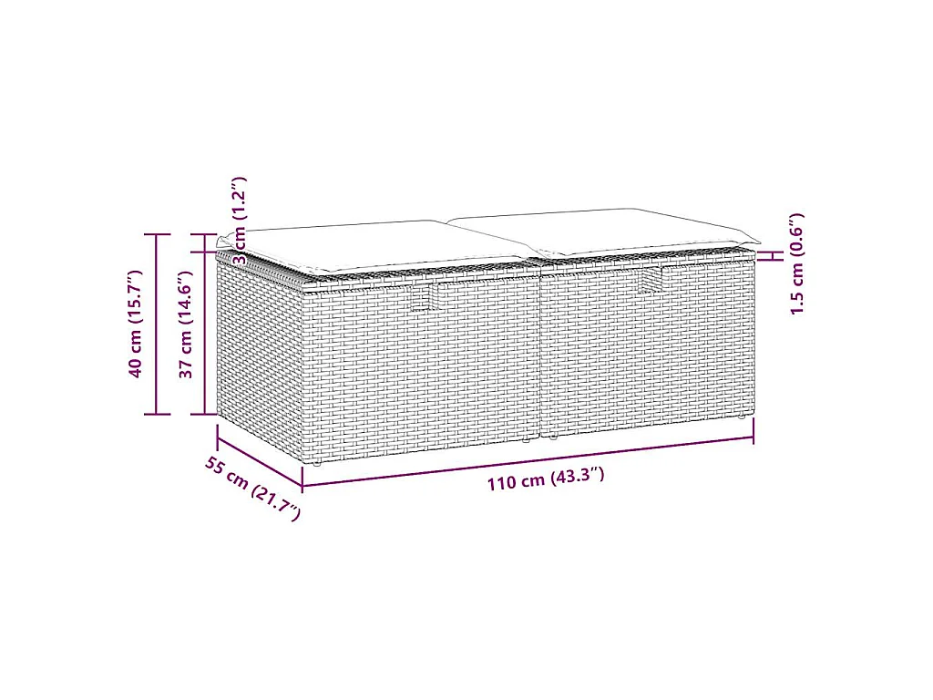 2-delige Loungeset met kussens poly rattan acacia zwart