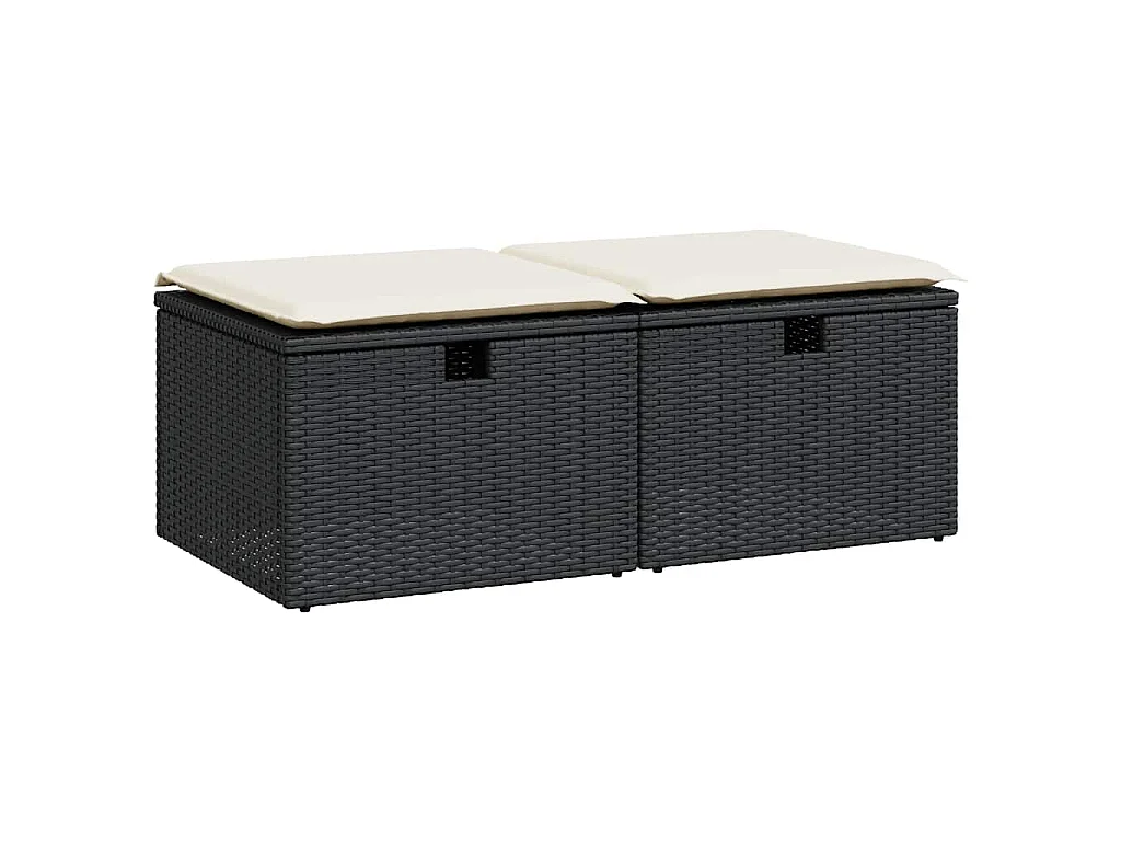 Salon de jardin avec coussins 2 pcs noir résine tressée acacia