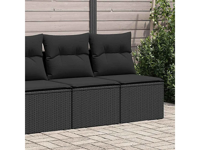 Salon de jardin avec coussins 2 pcs noir résine tressée acacia