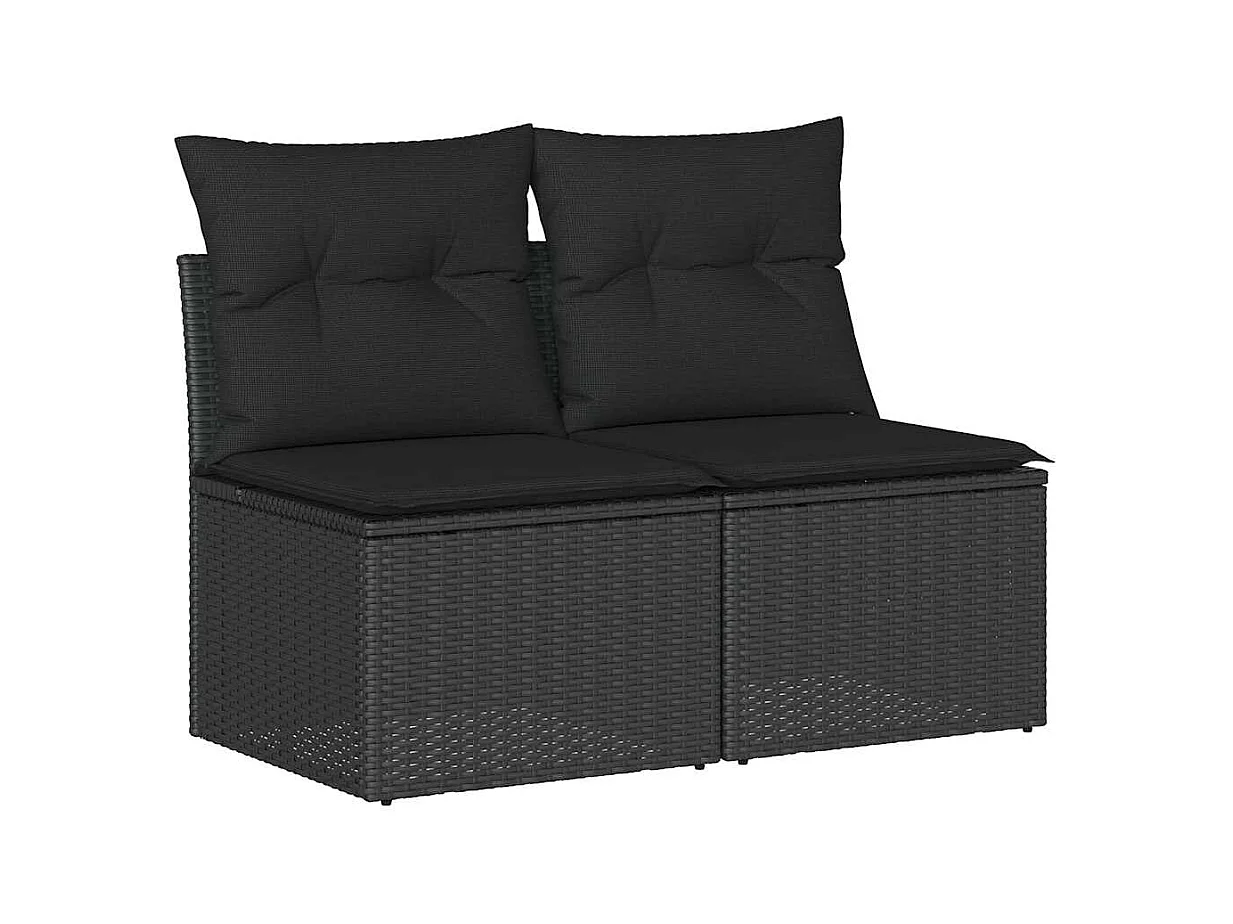 Salon de jardin avec coussins 2 pcs noir résine tressée acacia