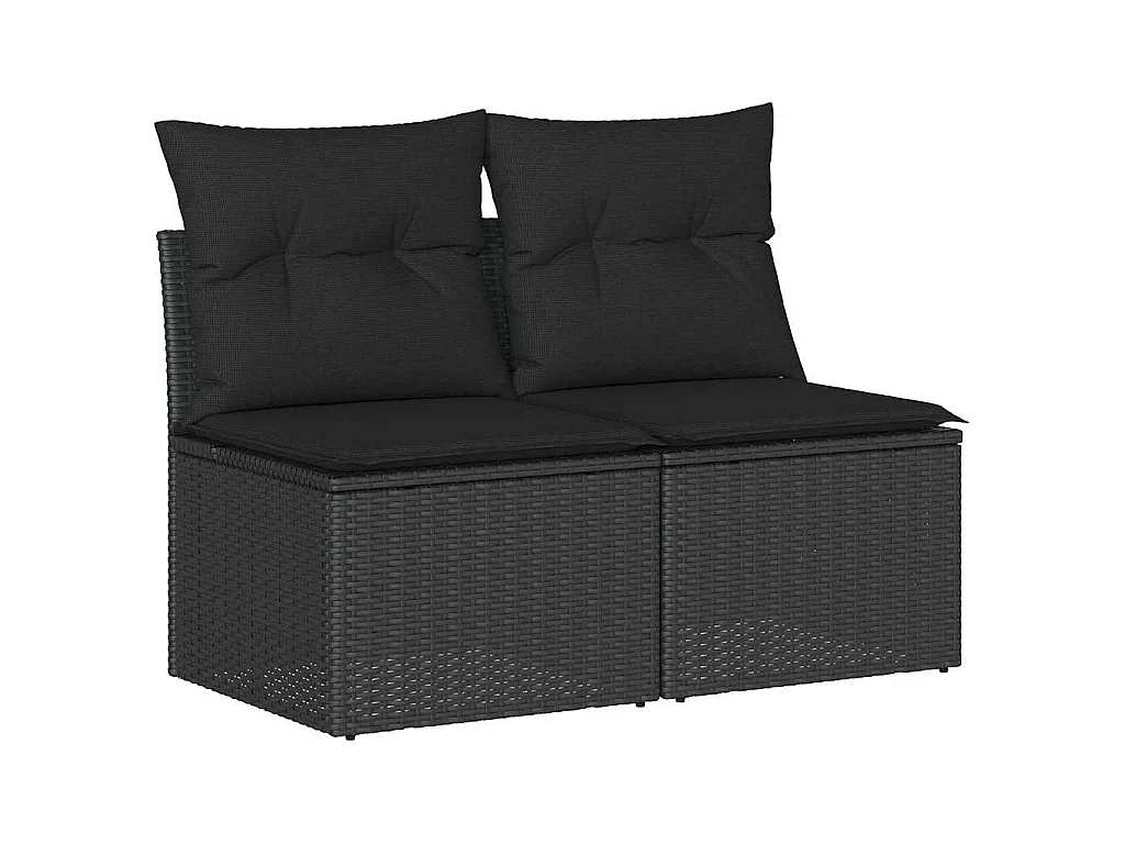 Salon de jardin avec coussins 2 pcs noir résine tressée acacia