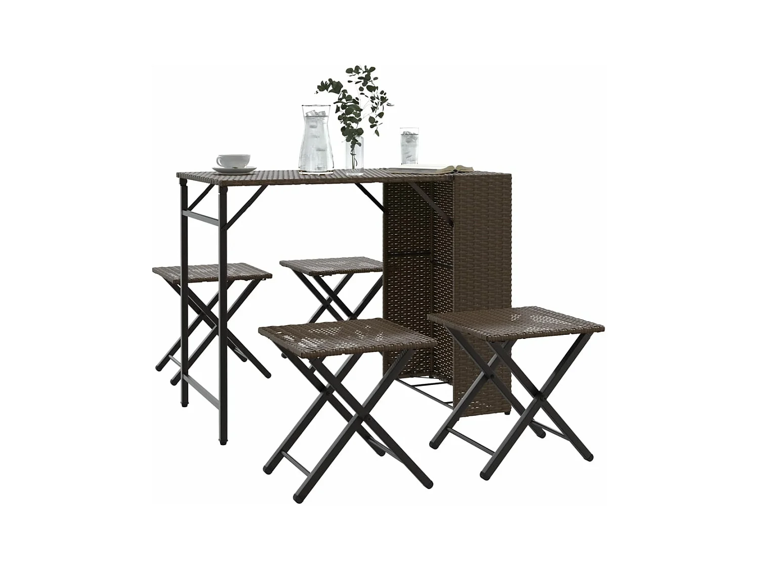 5-tlg. Garten-Essgruppe Klappbar Braun Poly Rattan