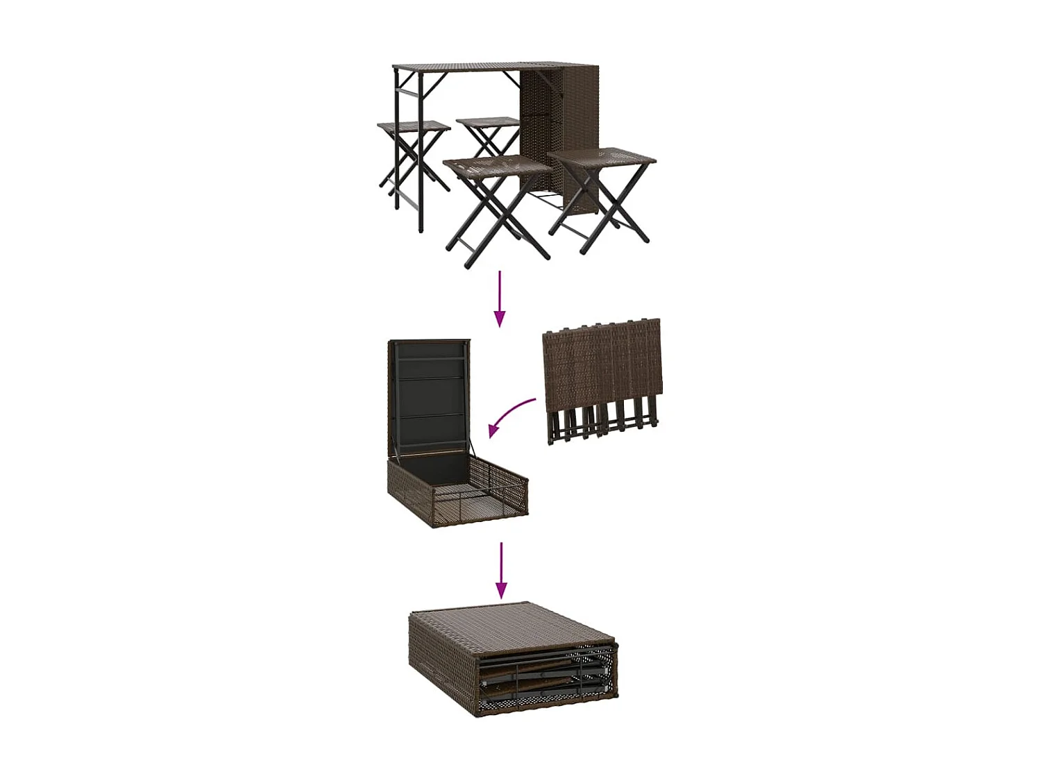 5-delige Tuinset inklapbaar poly rattan bruin