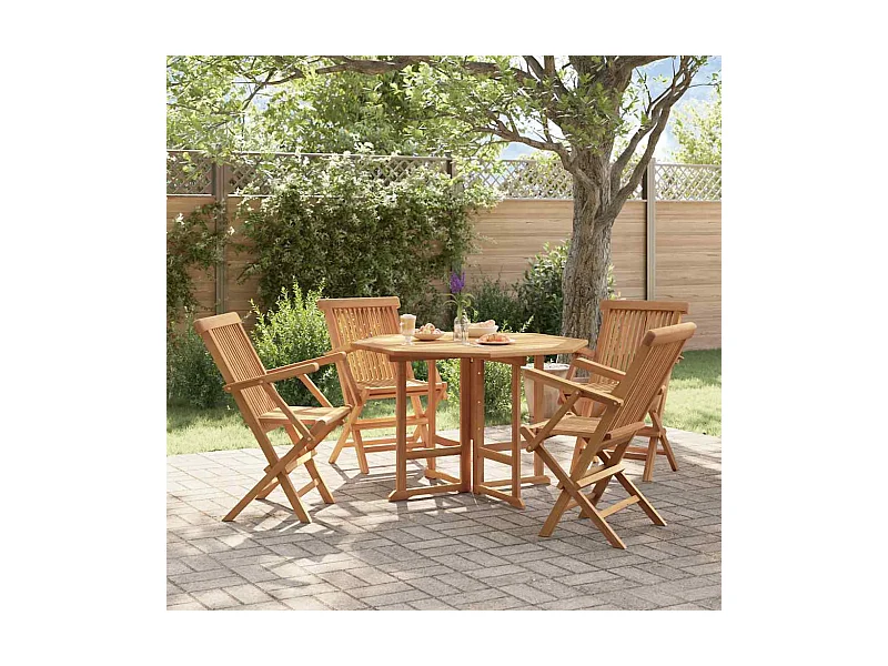 Ensemble à manger d'extérieur pliable 5 pcs Bois solide de teck