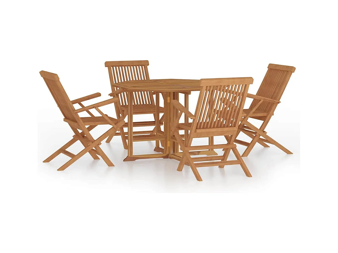 Ensemble à manger d'extérieur pliable 5 pcs Bois solide de teck