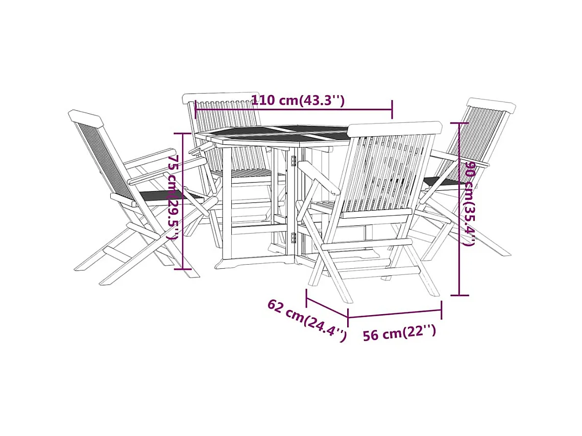 5-tlg. Garten-Essgruppe Klappbar Massivholz Teak