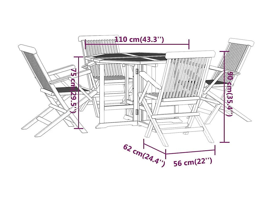 5 pcs conjunto jantar dobrável p/ exterior madeira teca maciça