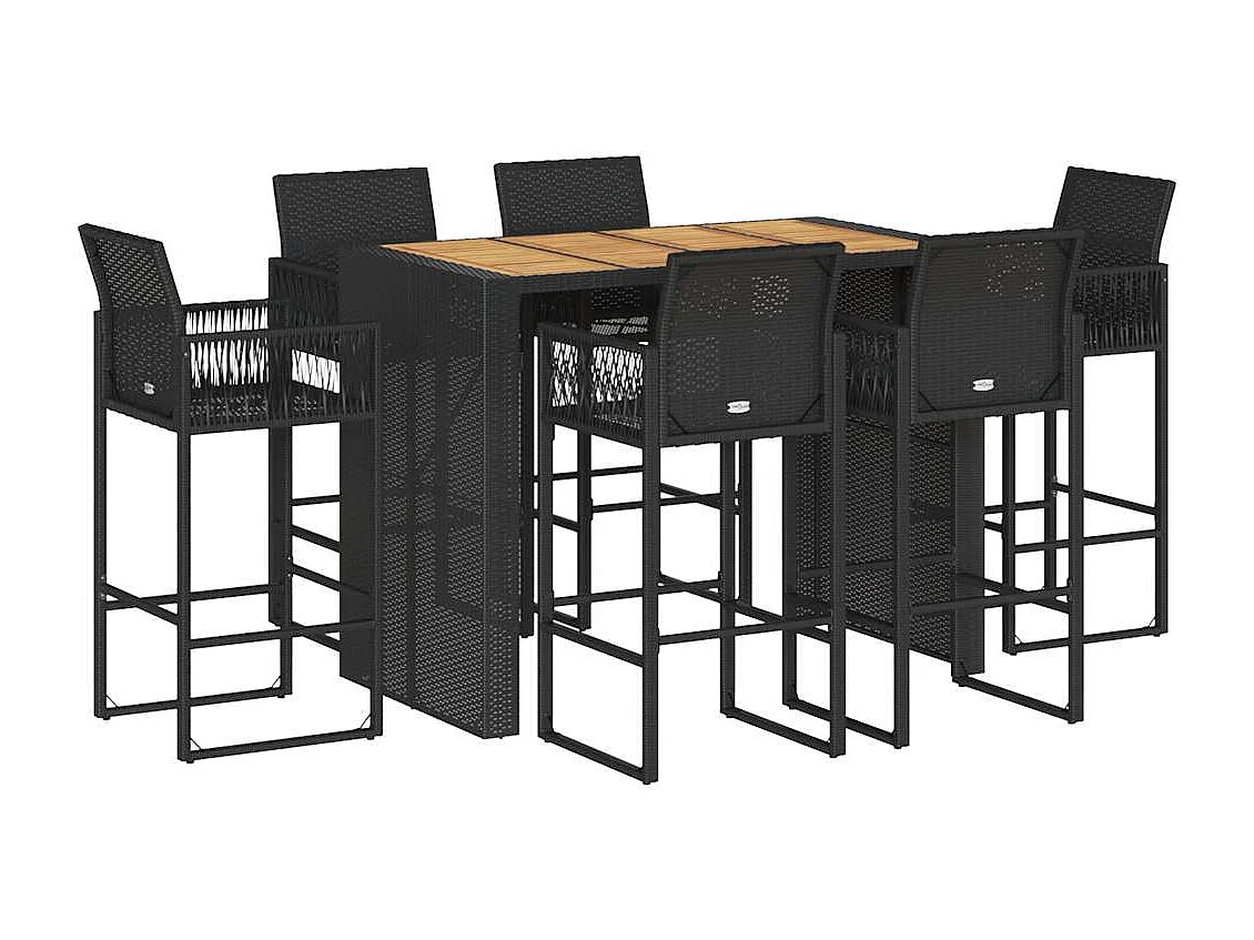 7-delige Tuinbarset zonder kussens poly rattan acacia zwart
