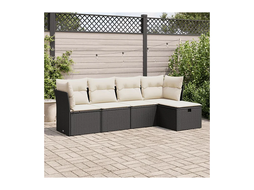 Salon de jardin 5 pcs avec coussins noir résine tressée