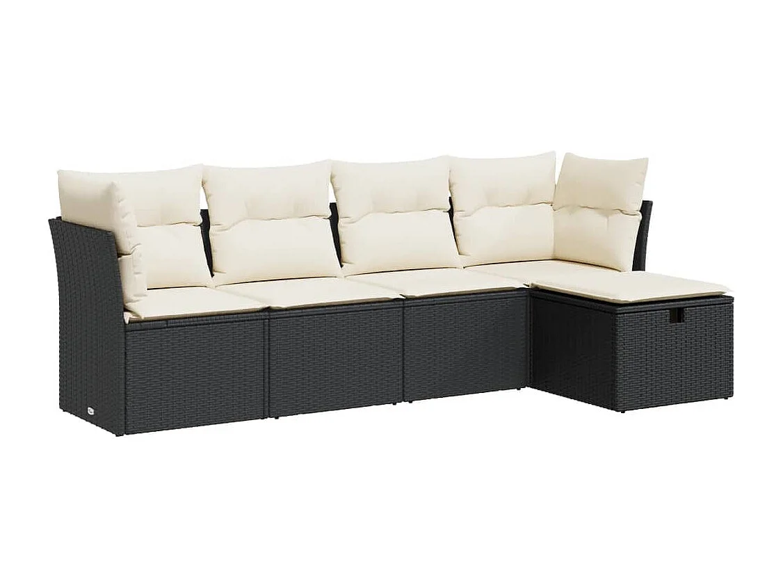 5-delige Loungeset met kussens poly rattan zwart