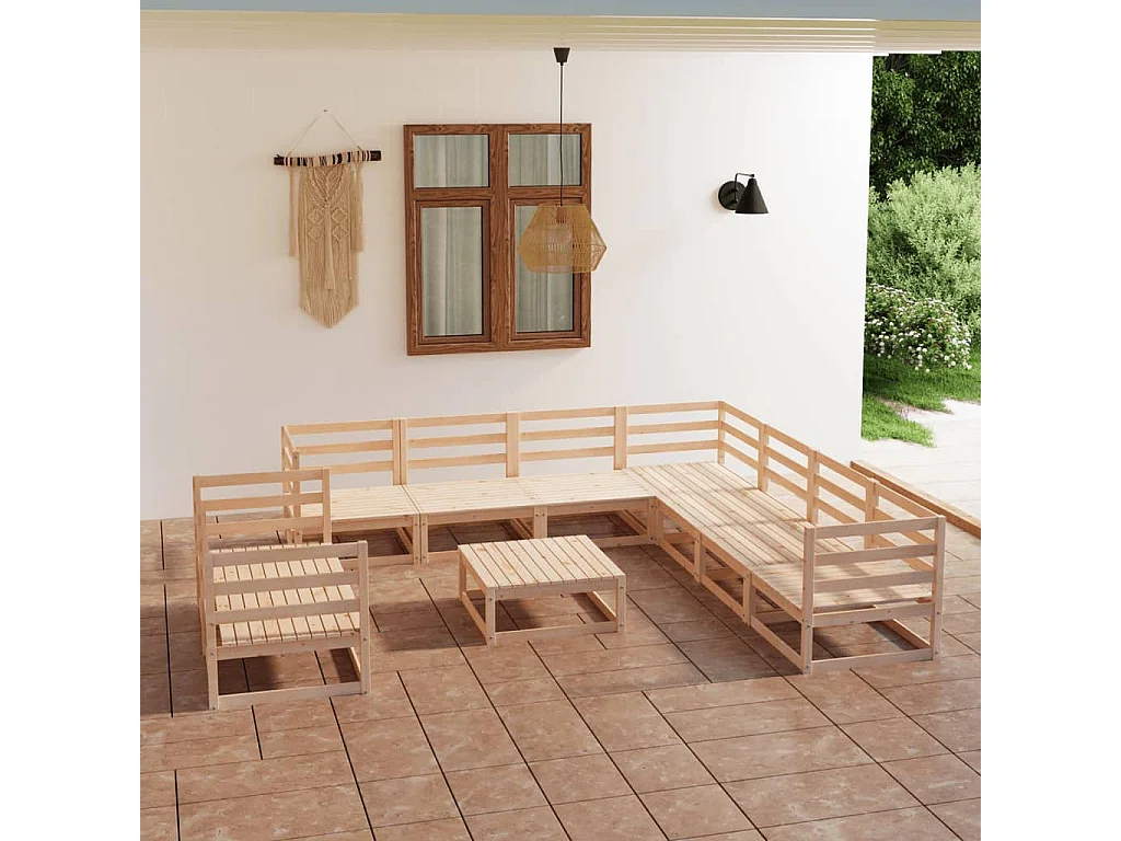 Salon de jardin 10 pcs bois de pin massif