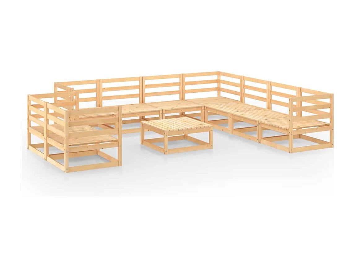 Salon de jardin 10 pcs bois de pin massif