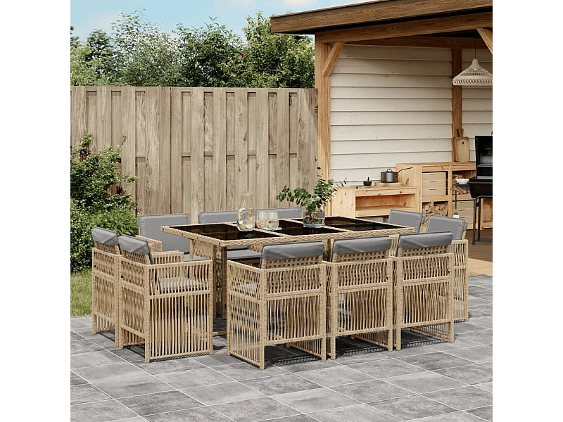 Ensemble à manger de jardin et coussins 11 pcs mélange beige