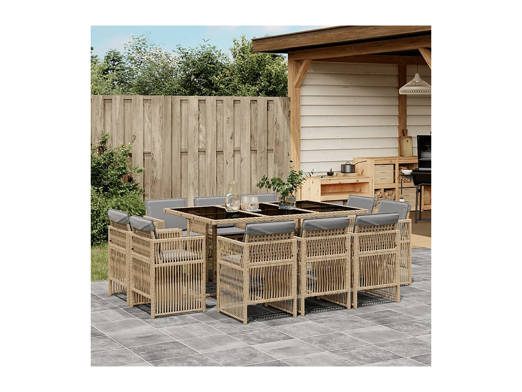 Ensemble à manger de jardin et coussins 11 pcs mélange beige